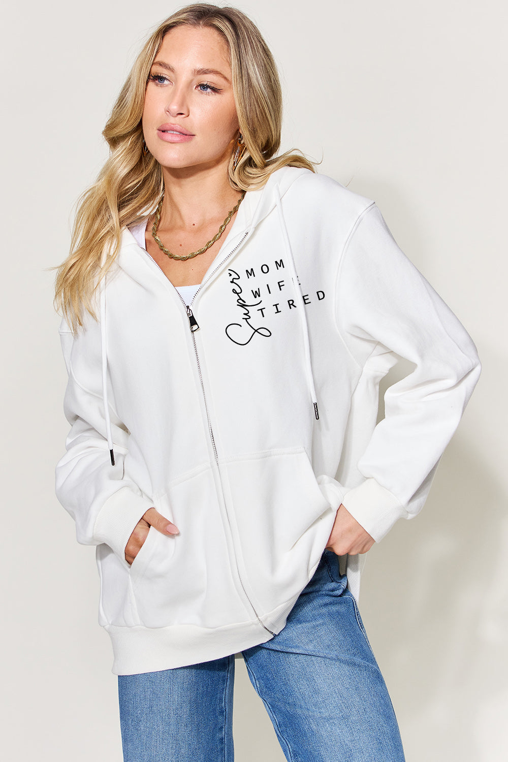 Simply Love Full Size Letter Graphic Long Sleeve Hoodie  | KIKI COUTURE
