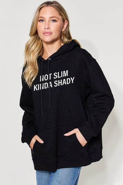 Simply Love Full Size NOT SLIM KINDA SHADY Long Sleeve Hoodie  | KIKI COUTURE