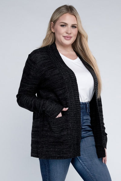 Plus Solid Open Front Cardigan  | KIKI COUTURE