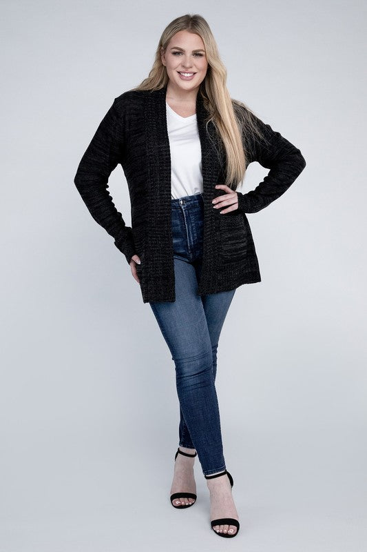 Plus Solid Open Front Cardigan  | KIKI COUTURE