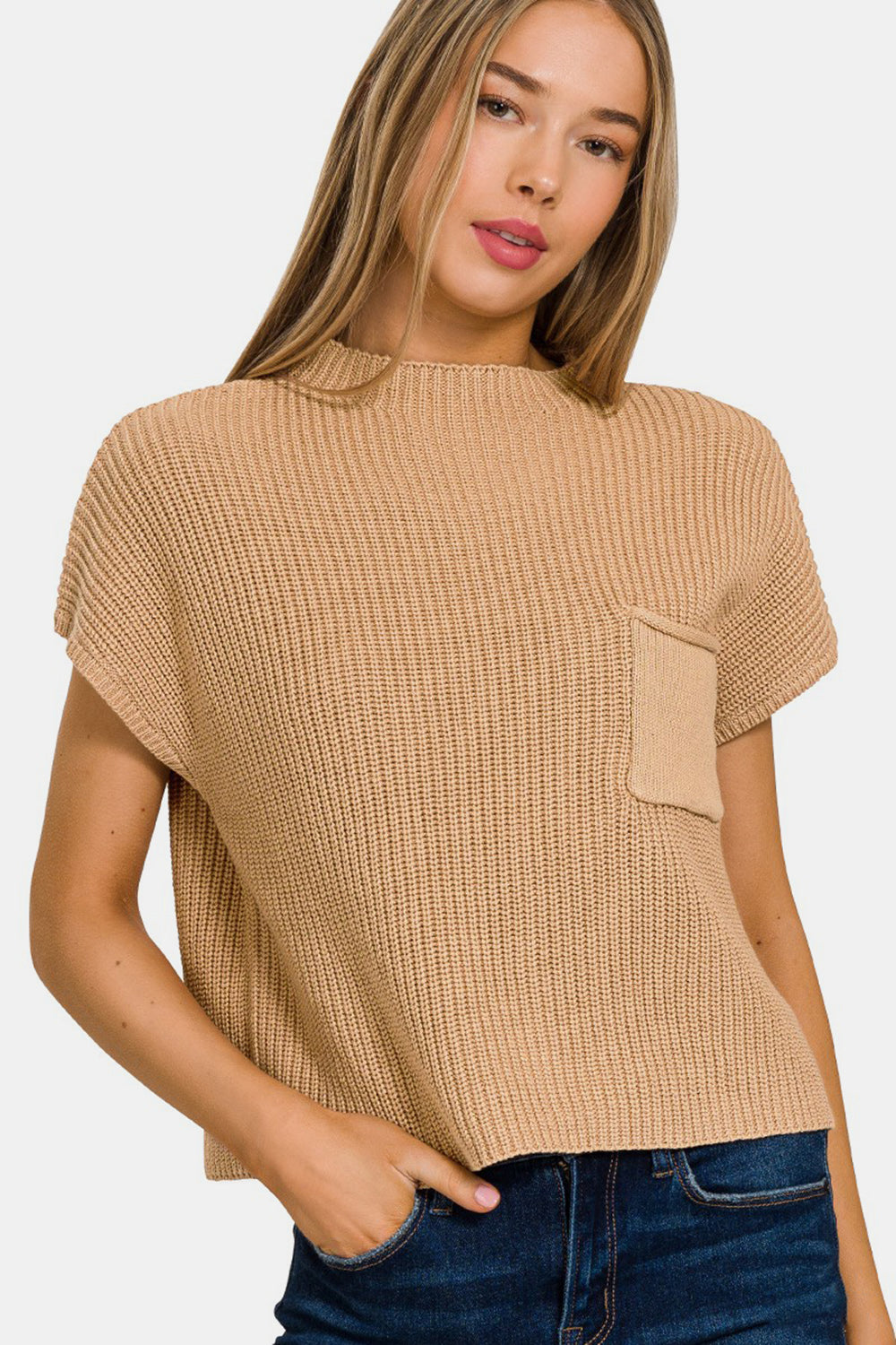 Zenana Mock Neck Short Sleeve Cropped Sweater  | KIKI COUTURE