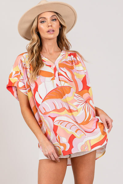 SAGE + FIG Abstract Print Half Button Blouse  | KIKI COUTURE