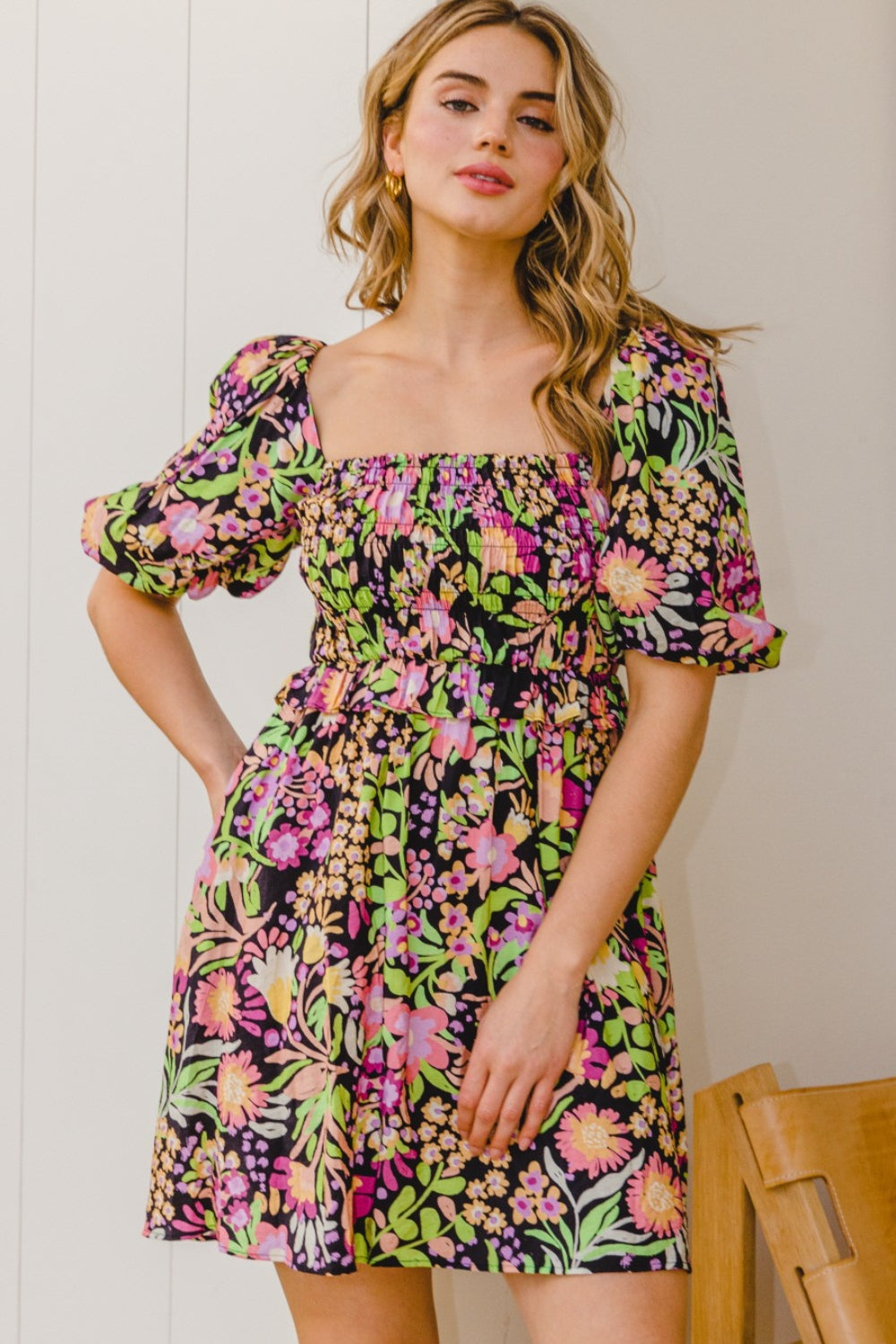ODDI Full Size Floral Tie-Back Mini Dress  | KIKI COUTURE