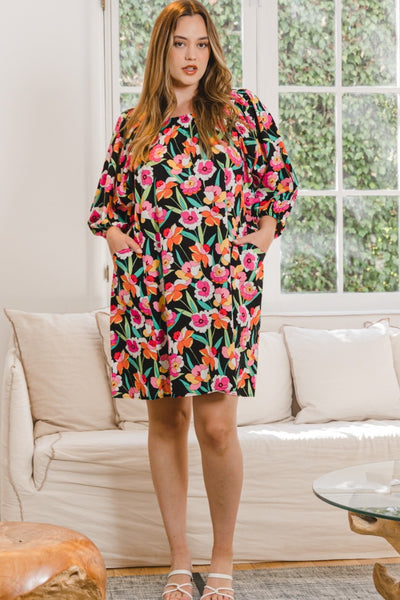 ODDI Full Size Floral Puff Sleeve Mini Dress  | KIKI COUTURE
