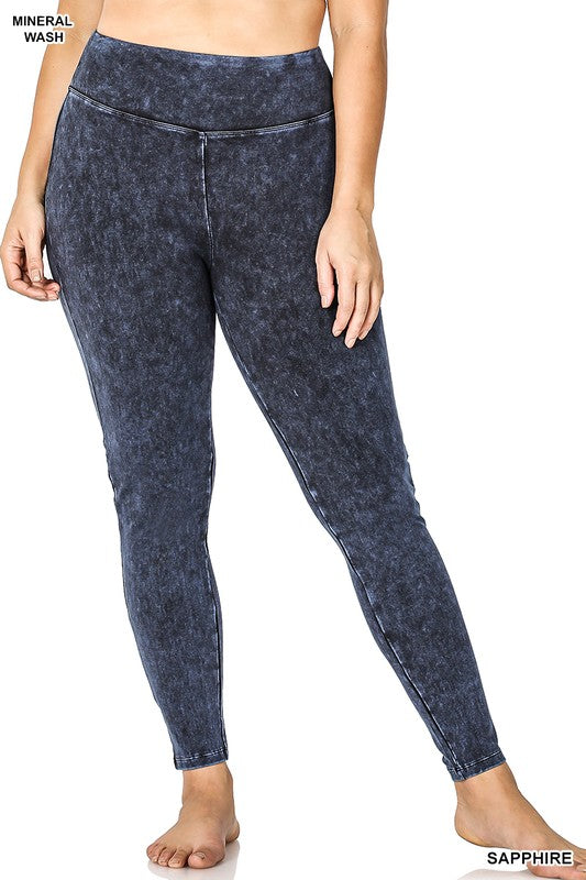 Plus Mineral Washed Wide Waistband Yoga Leggings  | KIKI COUTURE