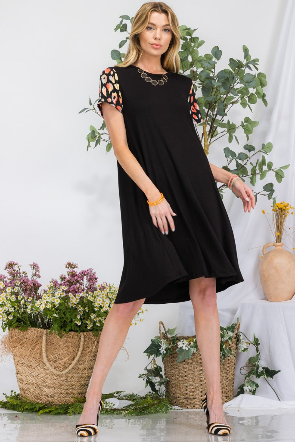 Celeste Full Size Leopard Short Sleeve Dress with Pockets  | KIKI COUTURE