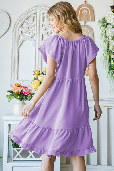 Reborn J Texture Ruffle Hem Short Sleeve Dress  | KIKI COUTURE