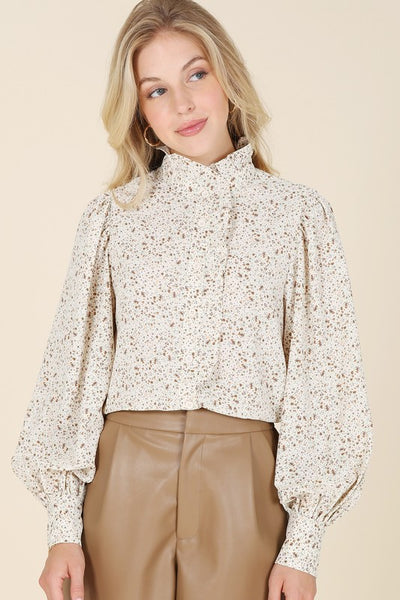Stand collar floral frill blouse  | KIKI COUTURE