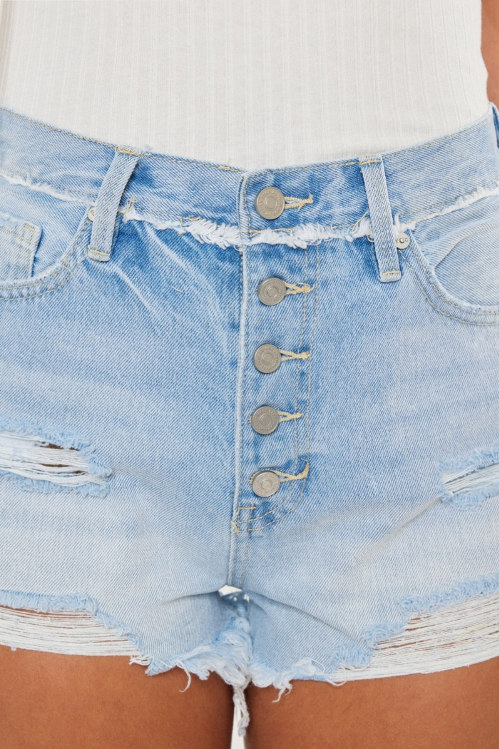 Kancan Distressed Button Fly Denim Shorts  | KIKI COUTURE
