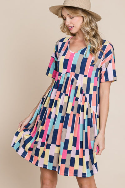BOMBOM Ruched Color Block Short Sleeve Mini Dress  | KIKI COUTURE