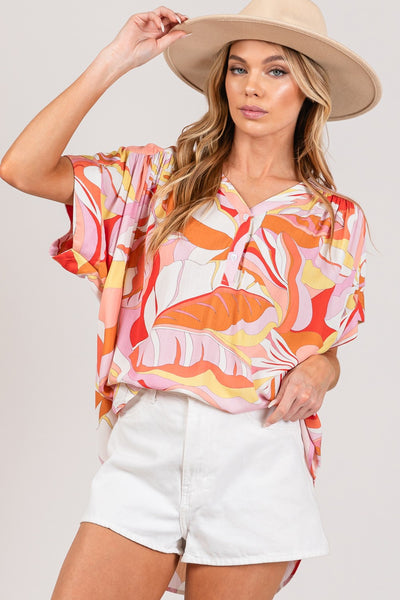 SAGE + FIG Abstract Print Half Button Blouse  | KIKI COUTURE
