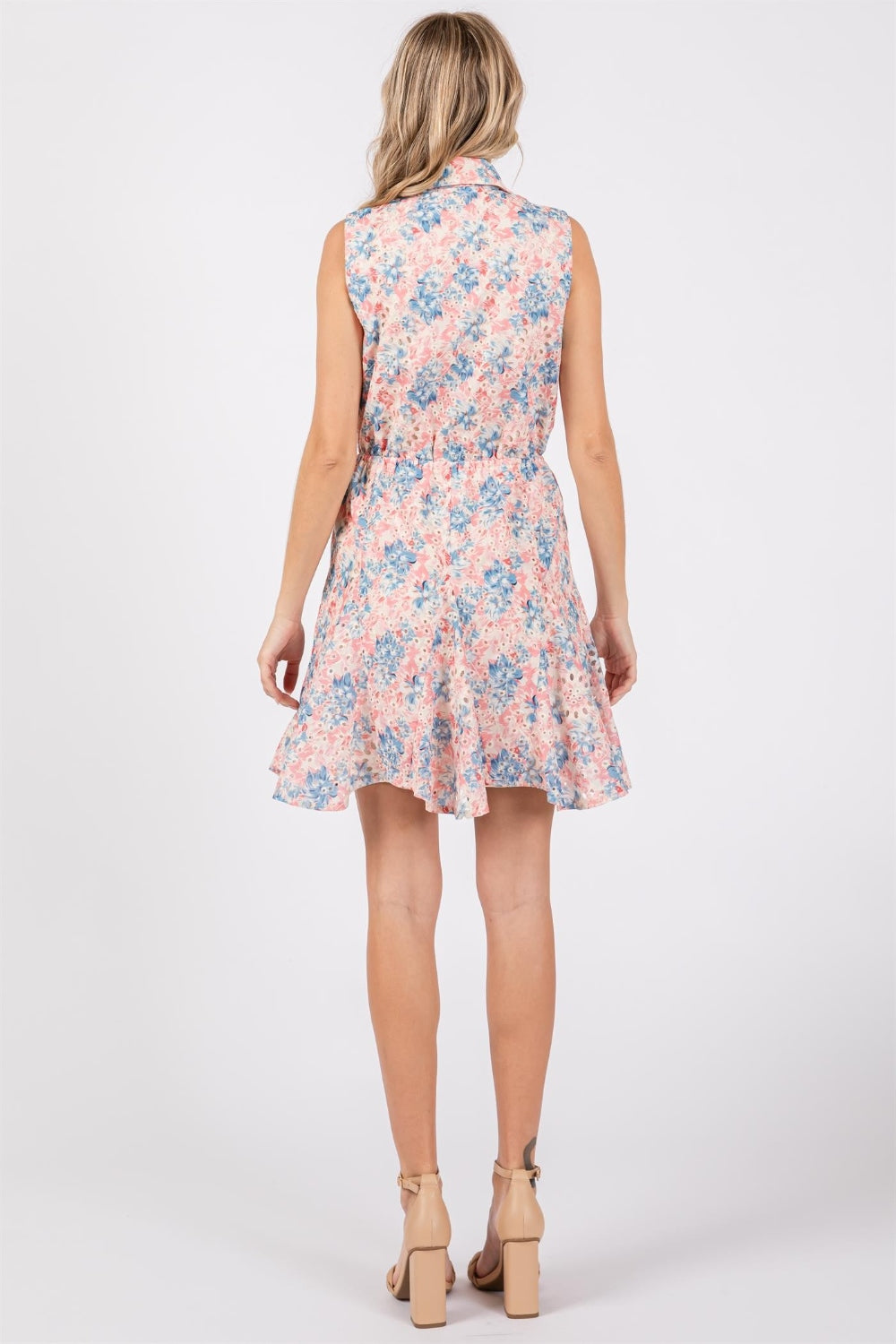 GeeGee Full Size Floral Eyelet Sleeveless Mini Dress  | KIKI COUTURE