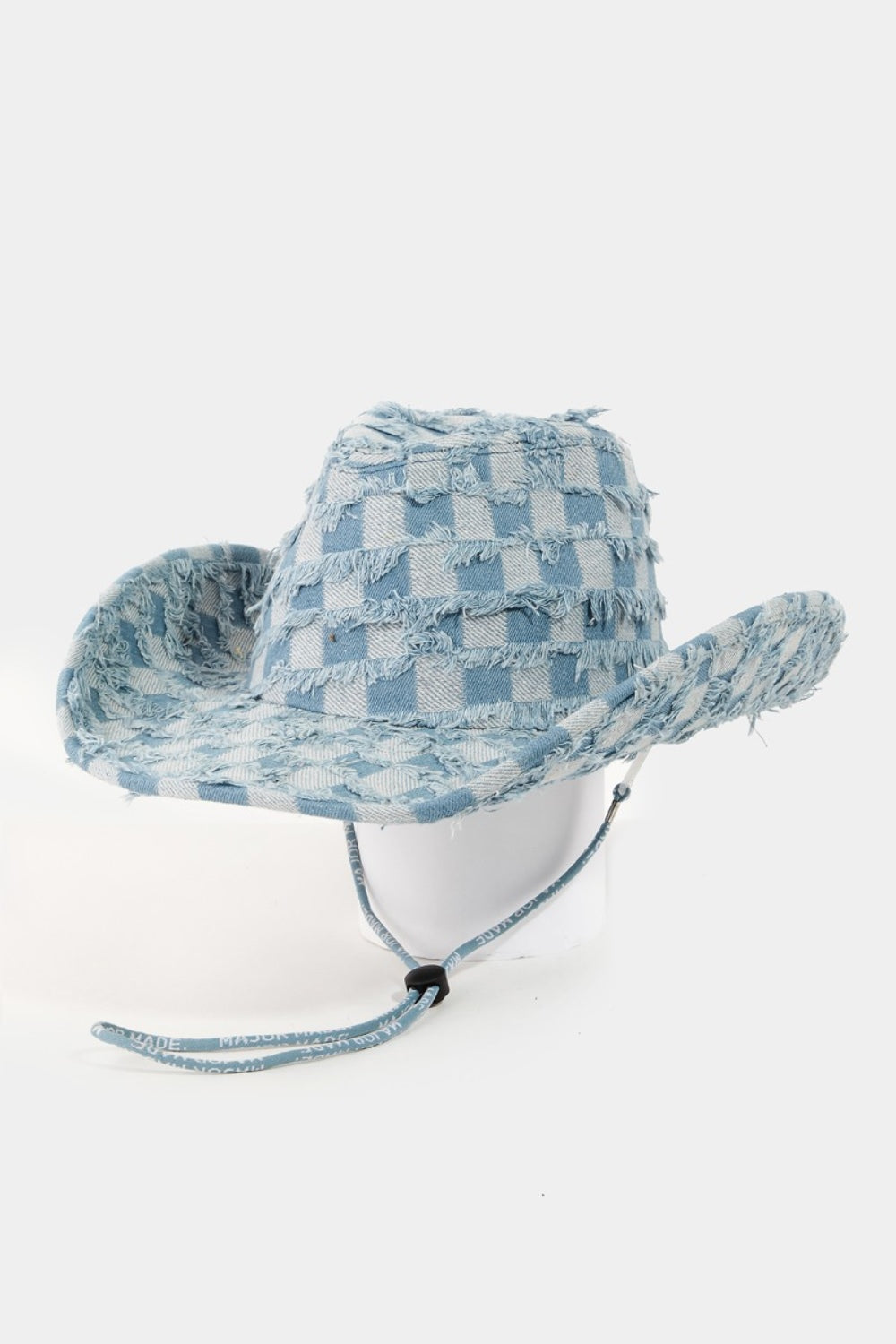 Fame Checkered Fringe Denim Cowboy Hat  | KIKI COUTURE