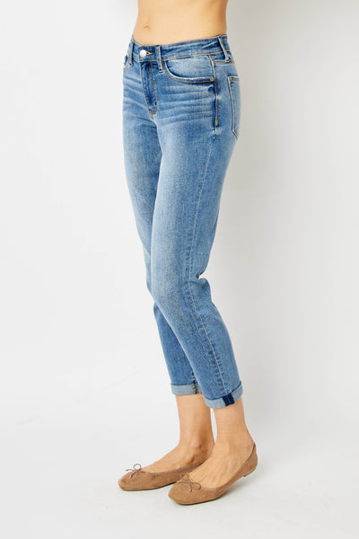 Judy Blue Full Size Cuffed Hem Slim Jeans  | KIKI COUTURE