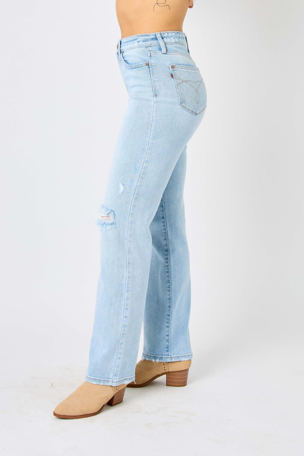 Judy Blue Full Size High Waist Distressed Straight Jeans  | KIKI COUTURE