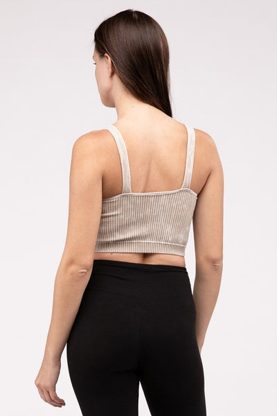 Washed Ribbed Cropped V-Neck Tank Top  | KIKI COUTURE
