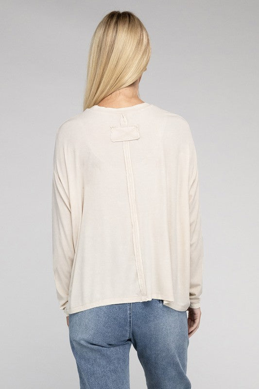 Washed Ribbed Dolman Sleeve Round Neck Top  | KIKI COUTURE