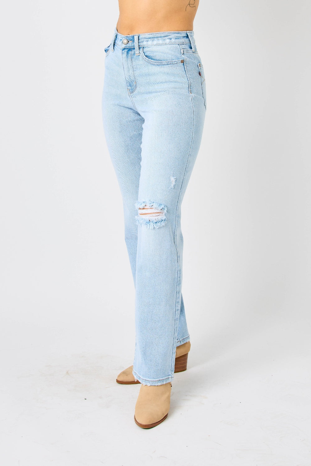 Judy Blue Full Size High Waist Distressed Straight Jeans  | KIKI COUTURE