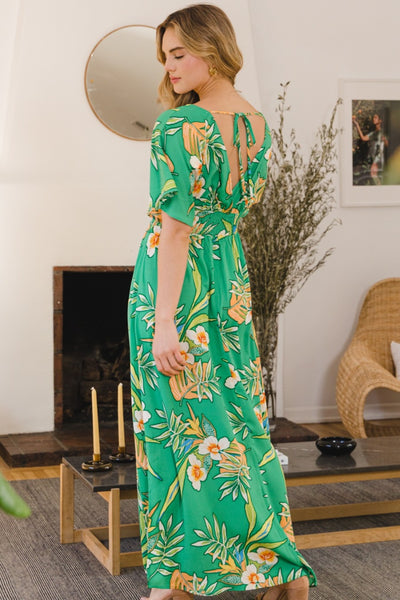 ODDI Full Size Floral Smocked Tied Back Maxi Dress  | KIKI COUTURE