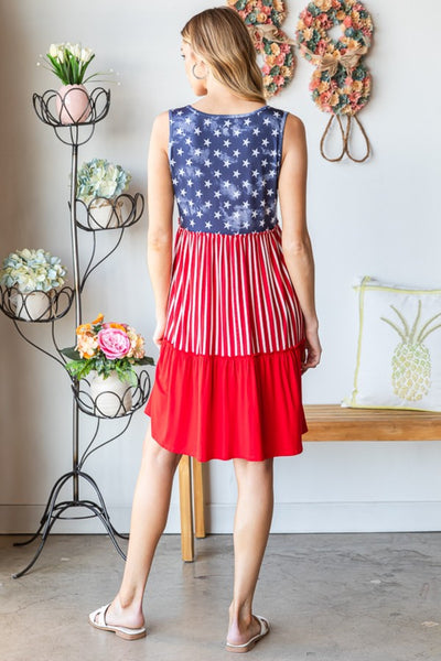 Heimish Full Size US Flag Theme Contrast Tank Dress  | KIKI COUTURE
