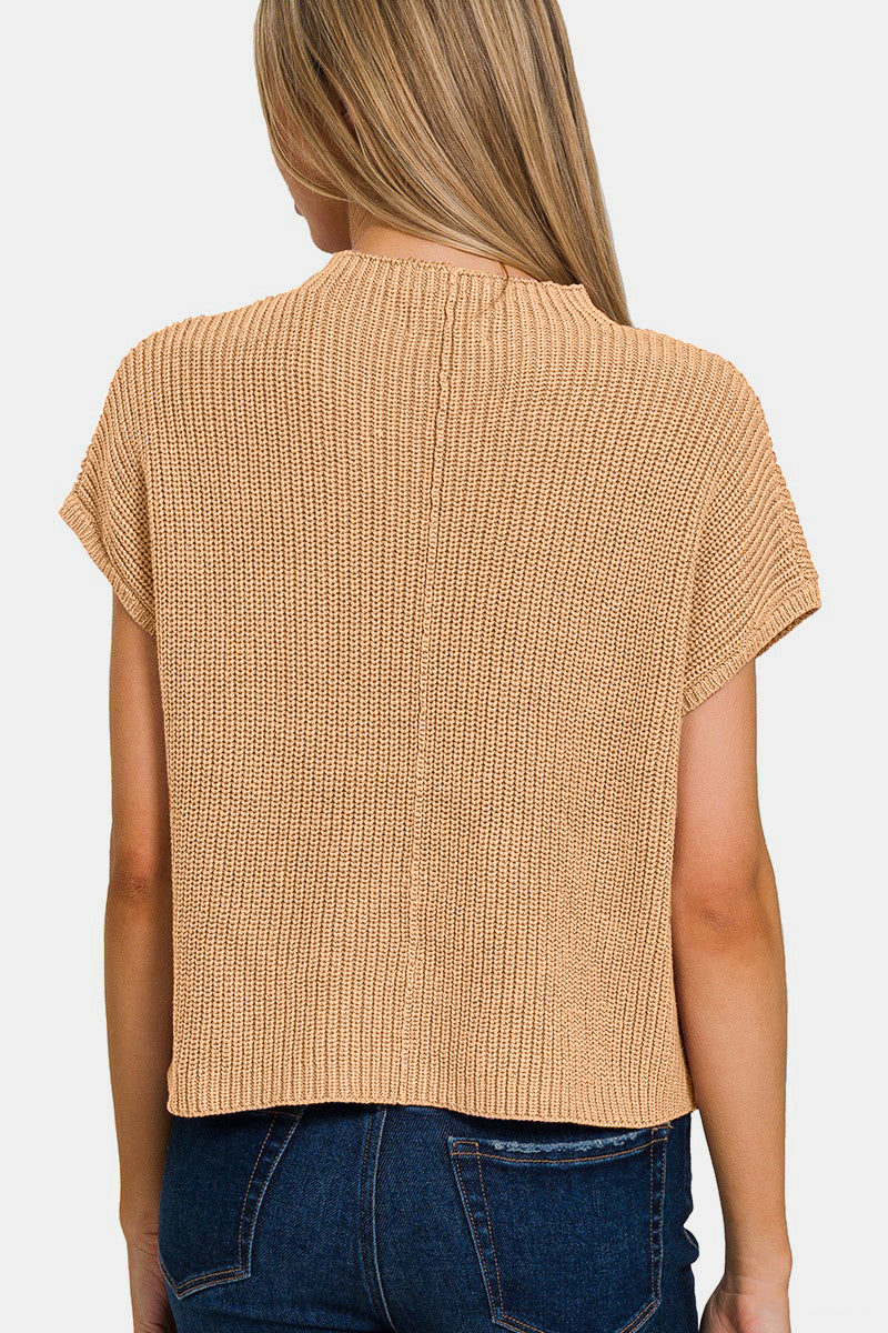 Zenana Mock Neck Short Sleeve Cropped Sweater  | KIKI COUTURE