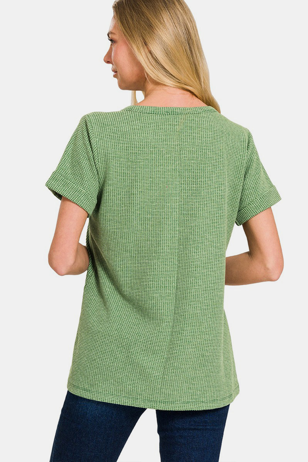 Zenana Waffle Notched Short Sleeve T-Shirt  | KIKI COUTURE