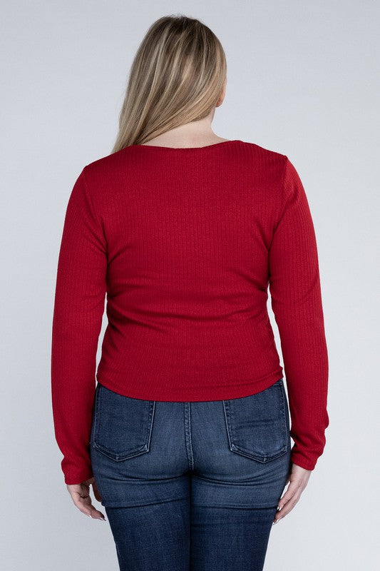 Plus Classic Ribbed Round Neck Long Sleeve  | KIKI COUTURE