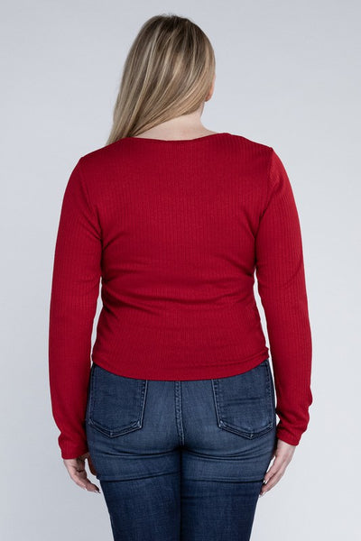 Plus Classic Ribbed Round Neck Long Sleeve  | KIKI COUTURE