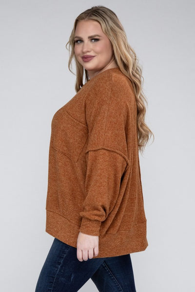 Plus Brushed Melange Drop Shoulder Sweater  | KIKI COUTURE