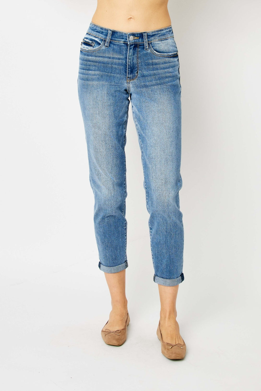 Judy Blue Full Size Cuffed Hem Slim Jeans  | KIKI COUTURE