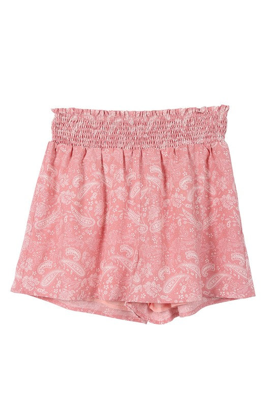 Paisley shirred waist casual shorts  | KIKI COUTURE