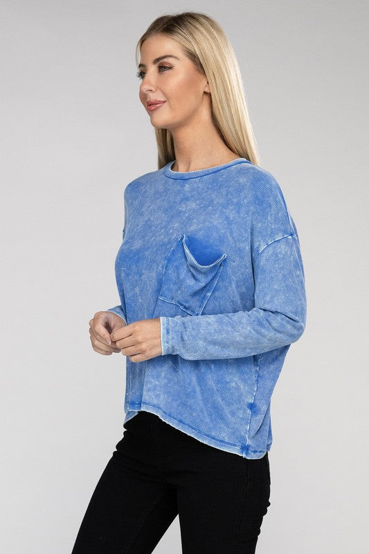 Washed Ribbed Dolman Sleeve Round Neck Top  | KIKI COUTURE