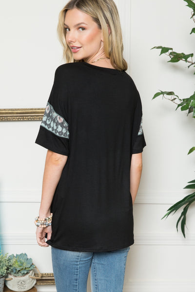 Celeste Full Size Leopard Exposed Seam Short Sleeve T-Shirt  | KIKI COUTURE