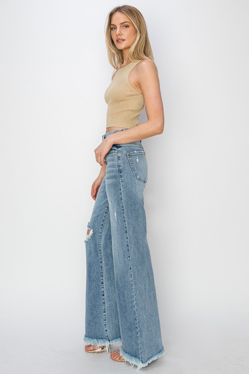 RISEN Mid Rise Button Fly Wide Leg Jeans  | KIKI COUTURE