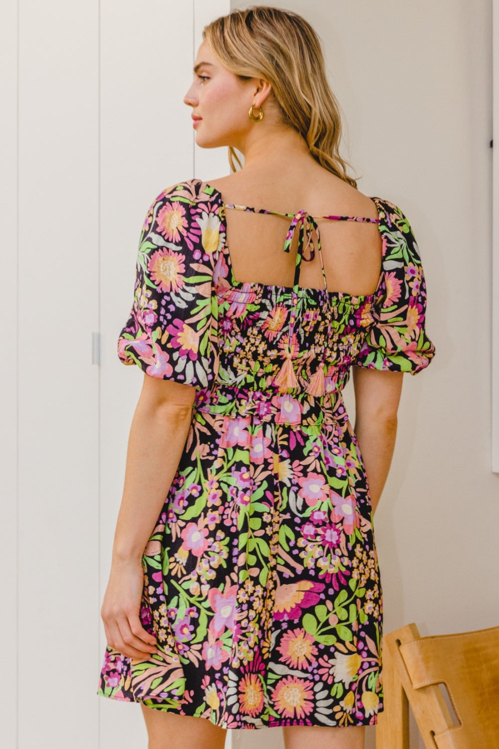 ODDI Full Size Floral Tie-Back Mini Dress  | KIKI COUTURE