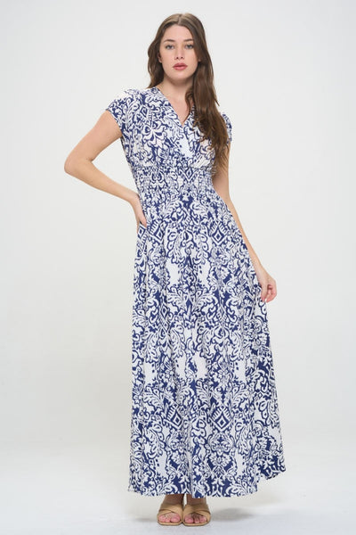 RENEE C Printed Smocked Waist Maxi Dress  | KIKI COUTURE