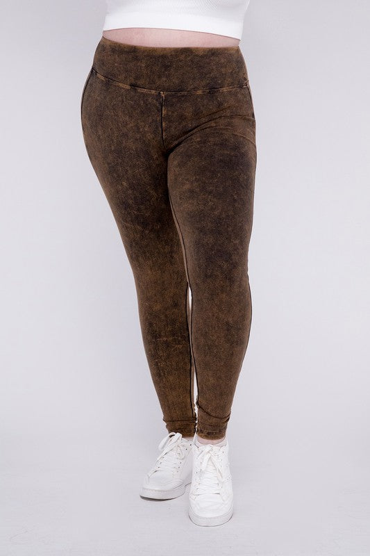 Plus Mineral Washed Wide Waistband Yoga Leggings  | KIKI COUTURE