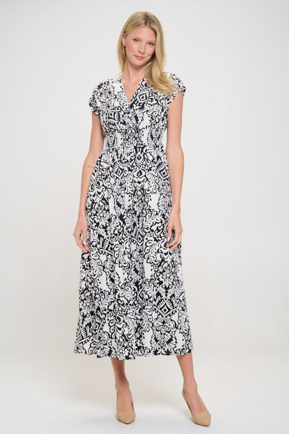 RENEE C Printed Smocked Waist Maxi Dress  | KIKI COUTURE