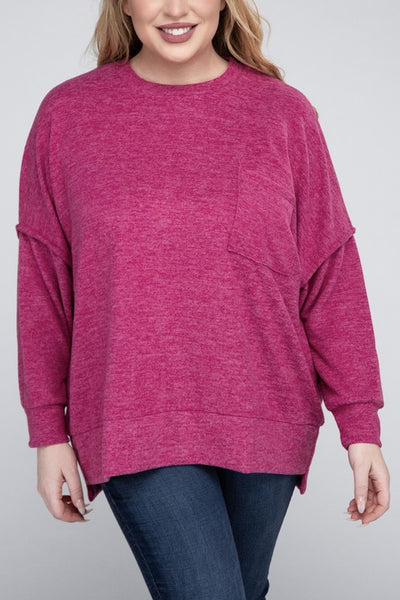 Plus Brushed Melange Drop Shoulder Sweater  | KIKI COUTURE