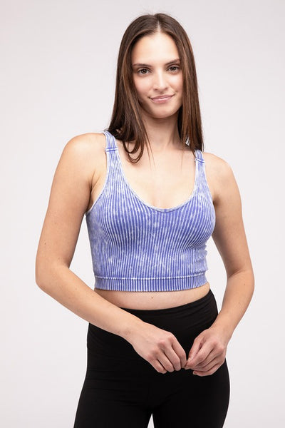 Washed Ribbed Cropped V-Neck Tank Top  | KIKI COUTURE