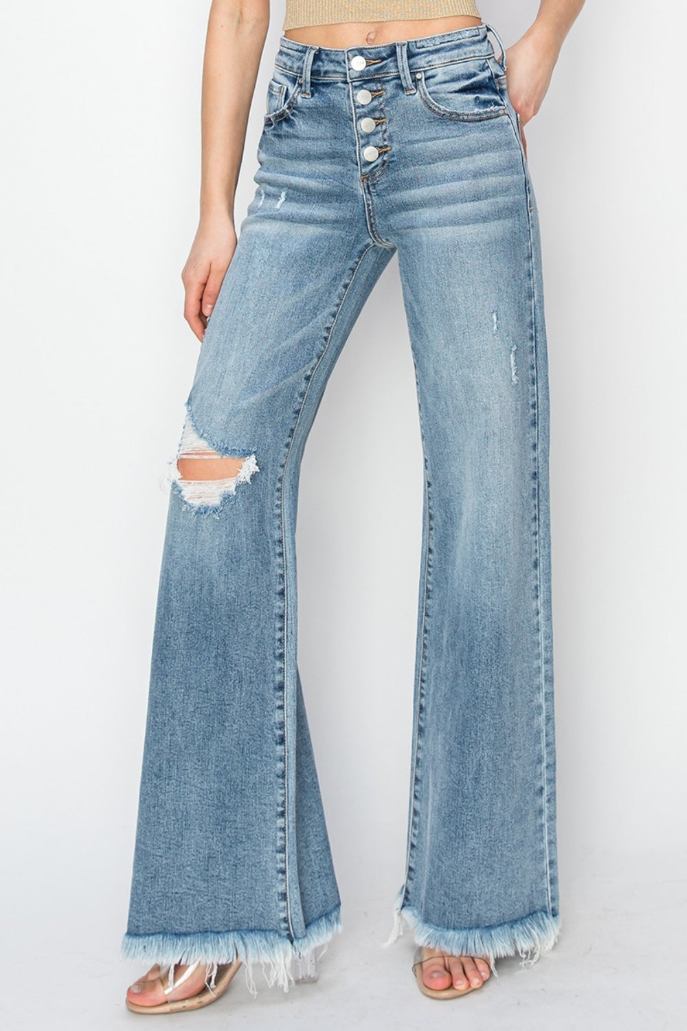 RISEN Mid Rise Button Fly Wide Leg Jeans  | KIKI COUTURE