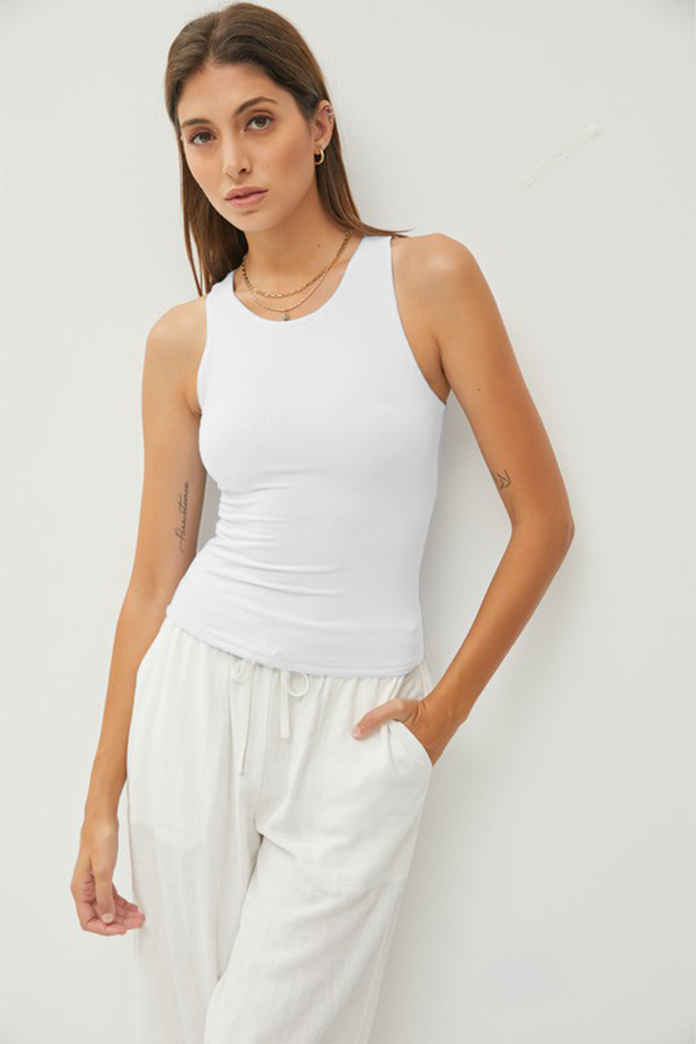 Be Cool Round Neck Wide Strap Tank  | KIKI COUTURE