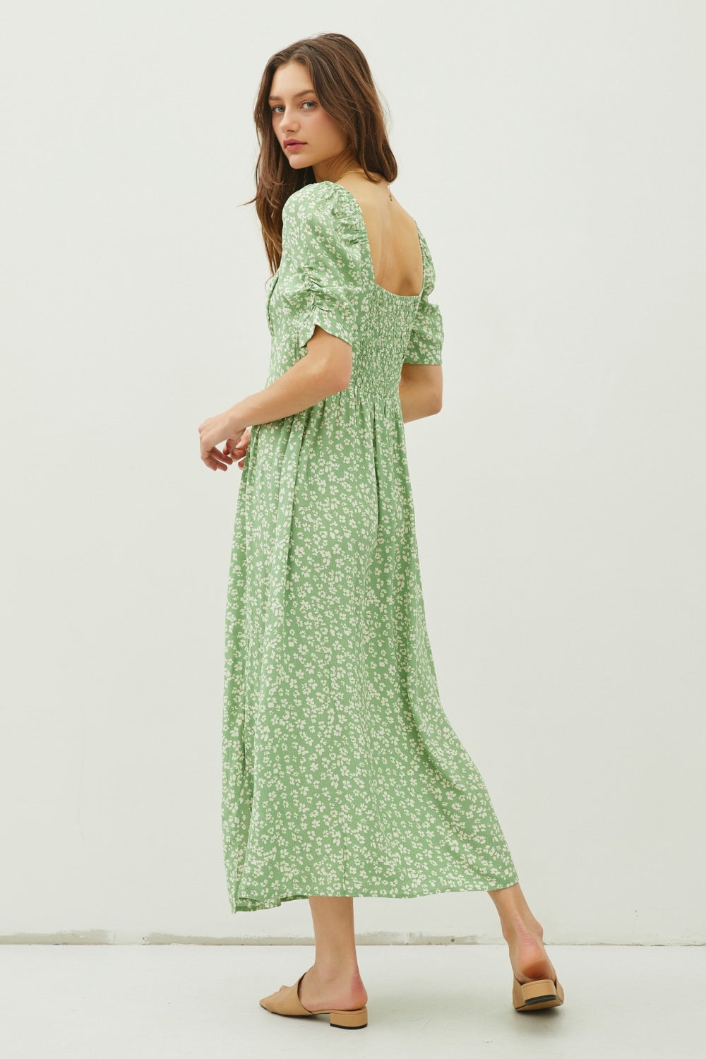 Be Cool Floral Smocked Back Slit Dress  | KIKI COUTURE