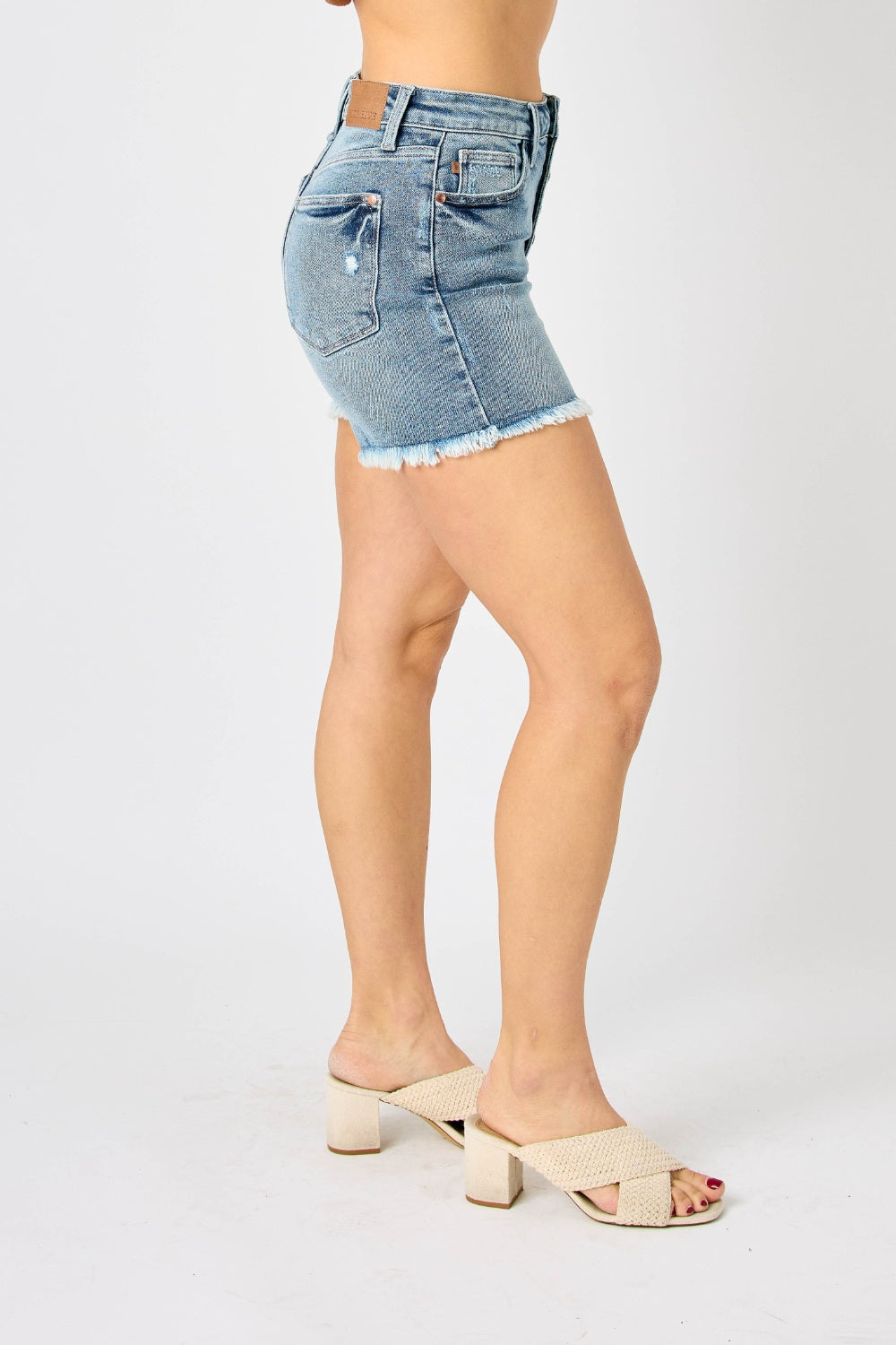 Judy Blue Full Size Button Fly Raw Hem Denim Shorts  | KIKI COUTURE