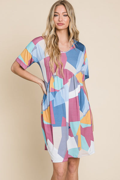 BOMBOM Ruched Color Block Short Sleeve Dress  | KIKI COUTURE