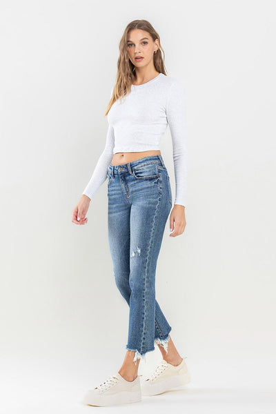 Lovervet Mid Rise Frayed Hem Jeans  | KIKI COUTURE