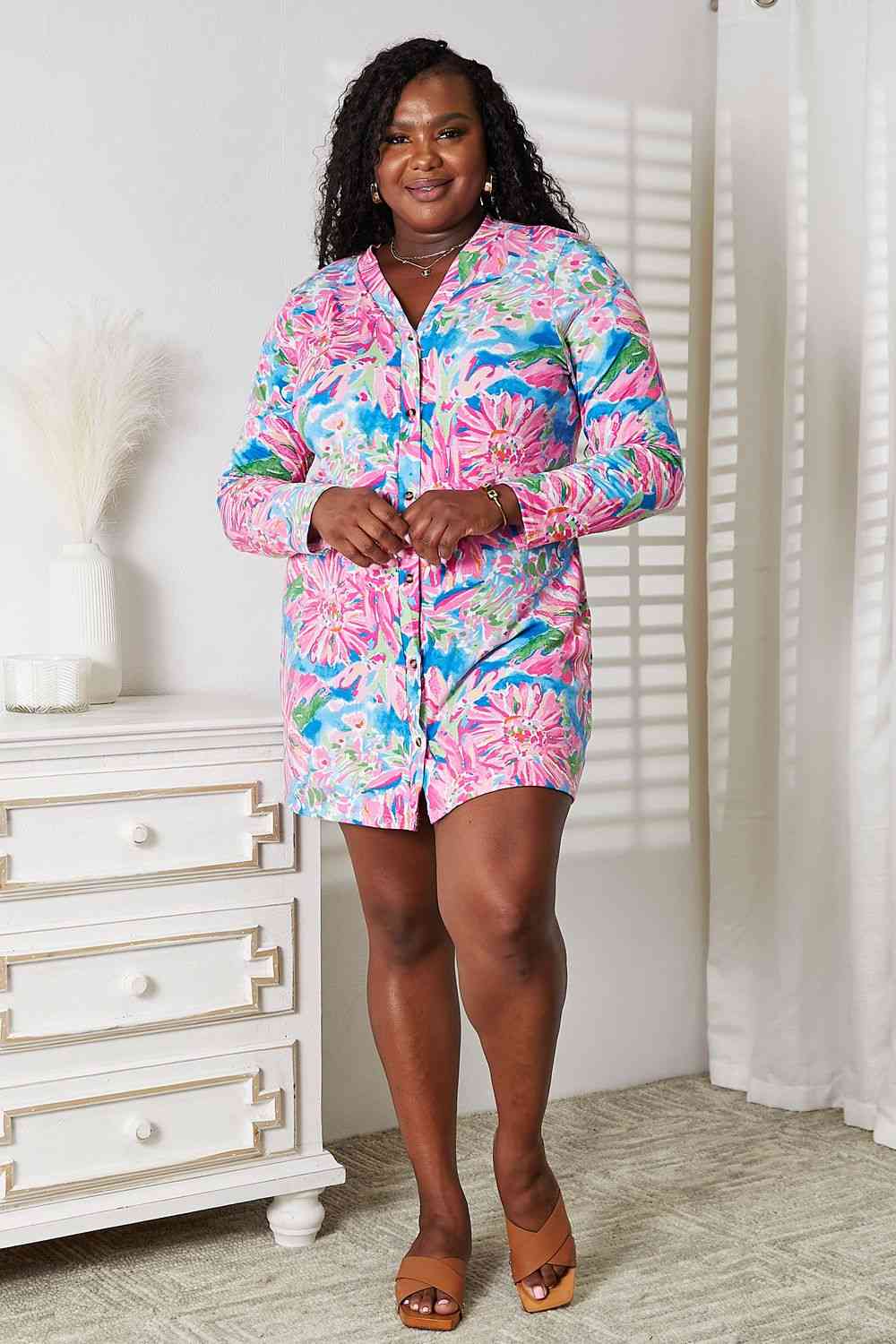 Double Take Floral Open Front Long Sleeve Cardigan  | KIKI COUTURE