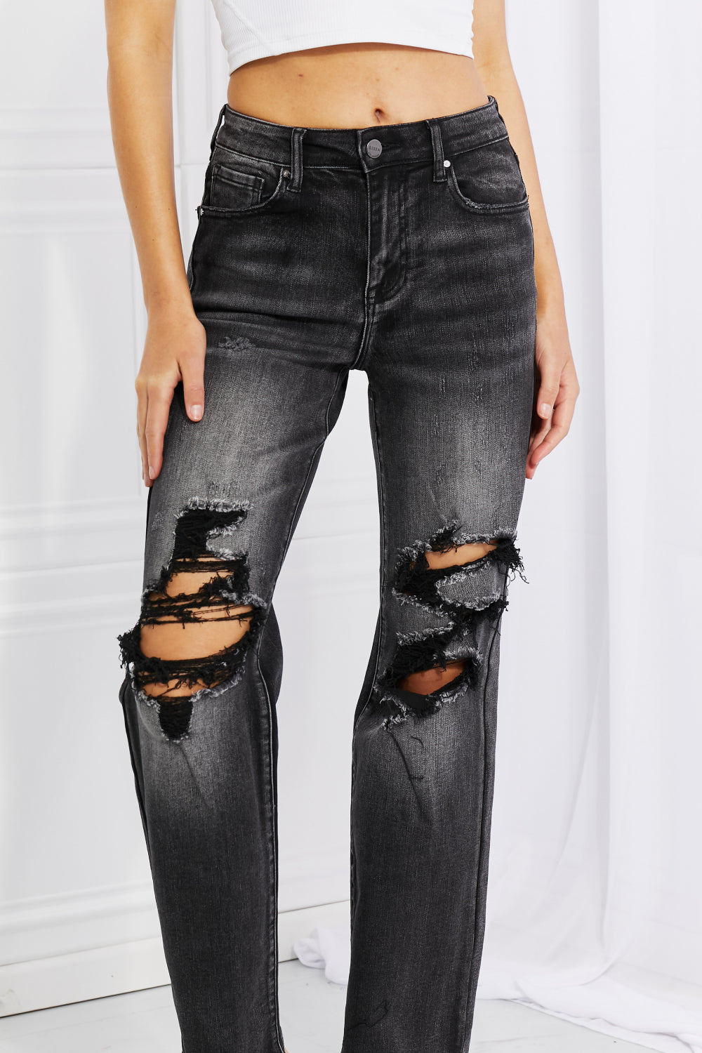 RISEN Full Size Lois Distressed Loose Fit Jeans  | KIKI COUTURE