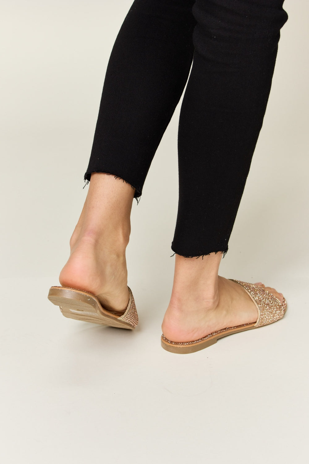 WILD DIVA Rhinestone Open Toe Flat Sandals  | KIKI COUTURE