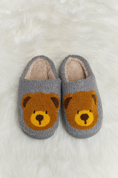 Melody Teddy Bear Print Plush Slide Slippers  | KIKI COUTURE